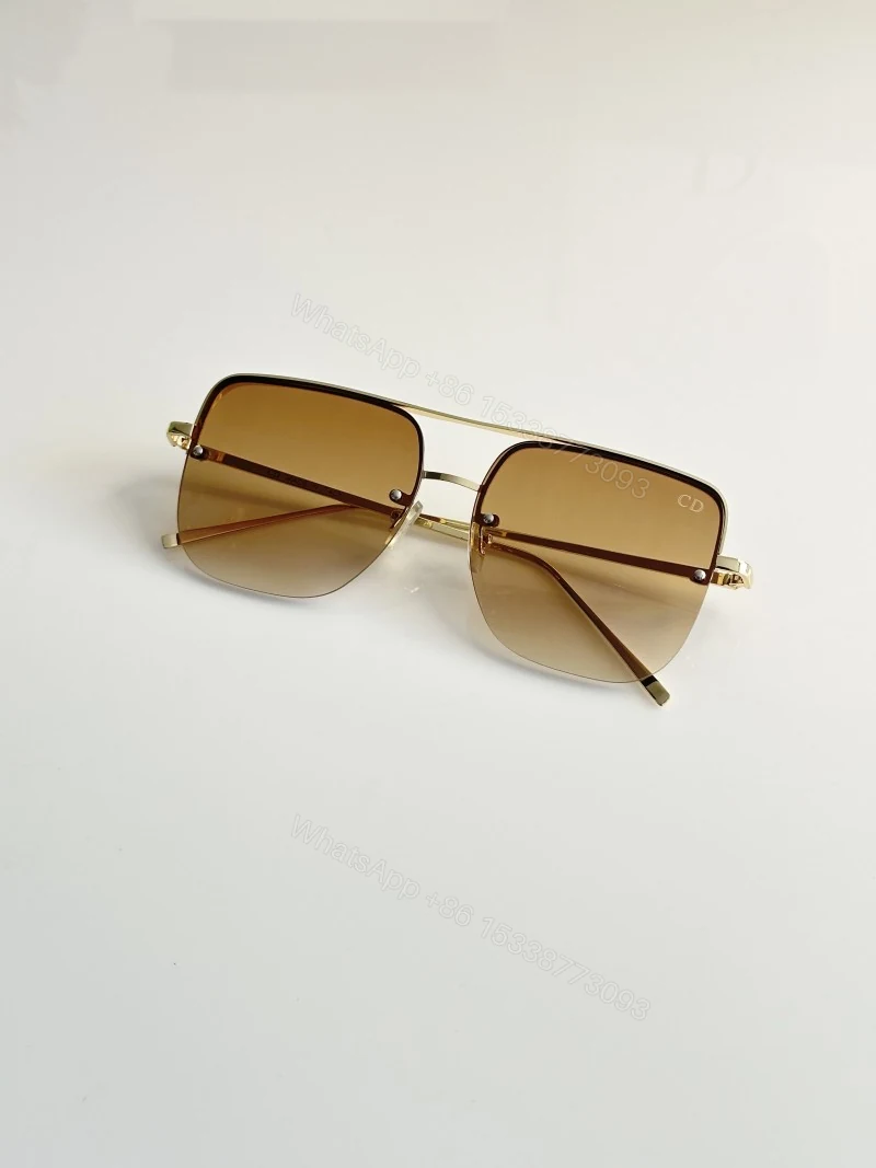 View 3 of First Copy Dior Gold Aviator Sunglasses Brown Gradient Unisex UV Protection