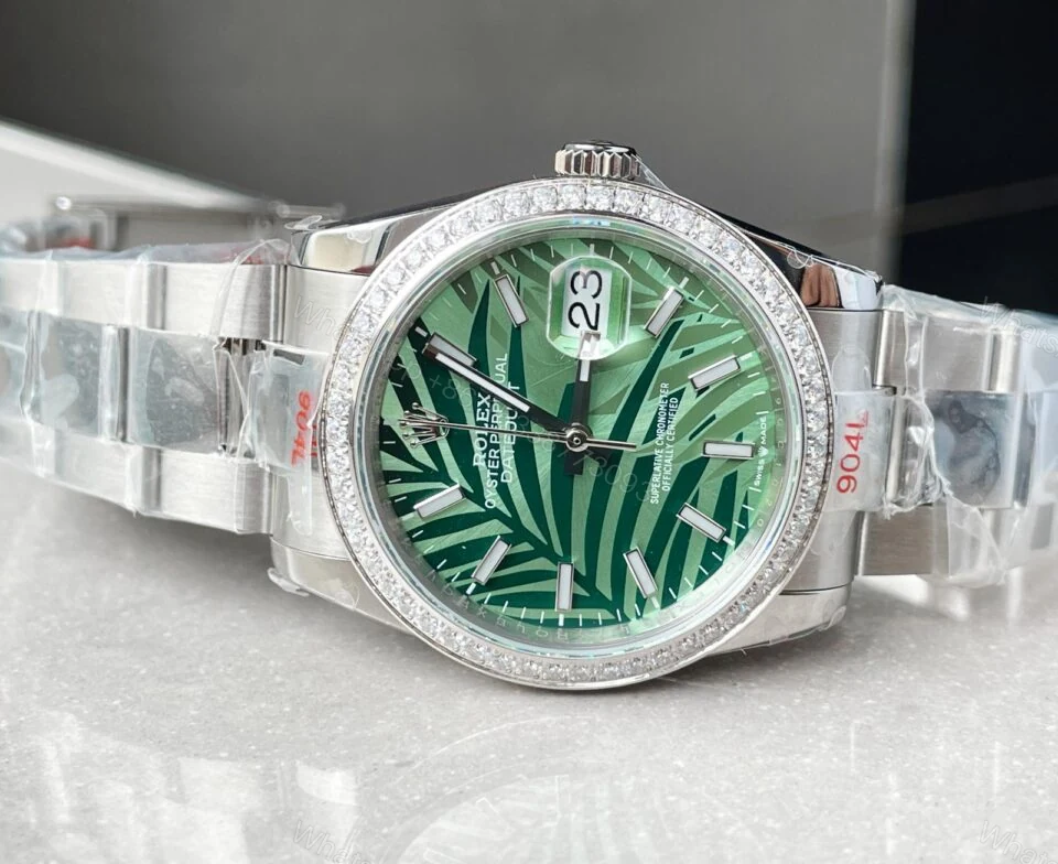View 4 of GMF Factory 1:1 Rolex DateJust 36 SS 126284 Diamonds Bezel Best Edition New Green Dial A2824