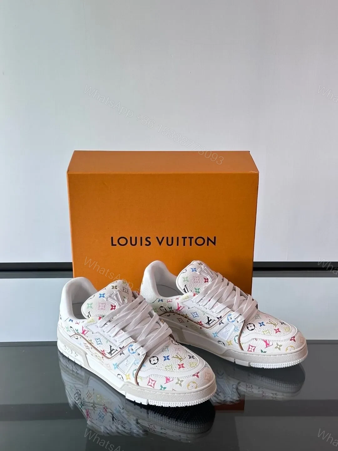 View 4 of LV Men White Leather Multicolor Monogram Sneakers