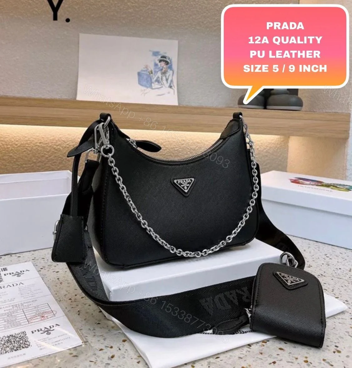 View 12 of FIRST COPY PRADA RE-EDITION POCHETTE CROSSBODY BAG