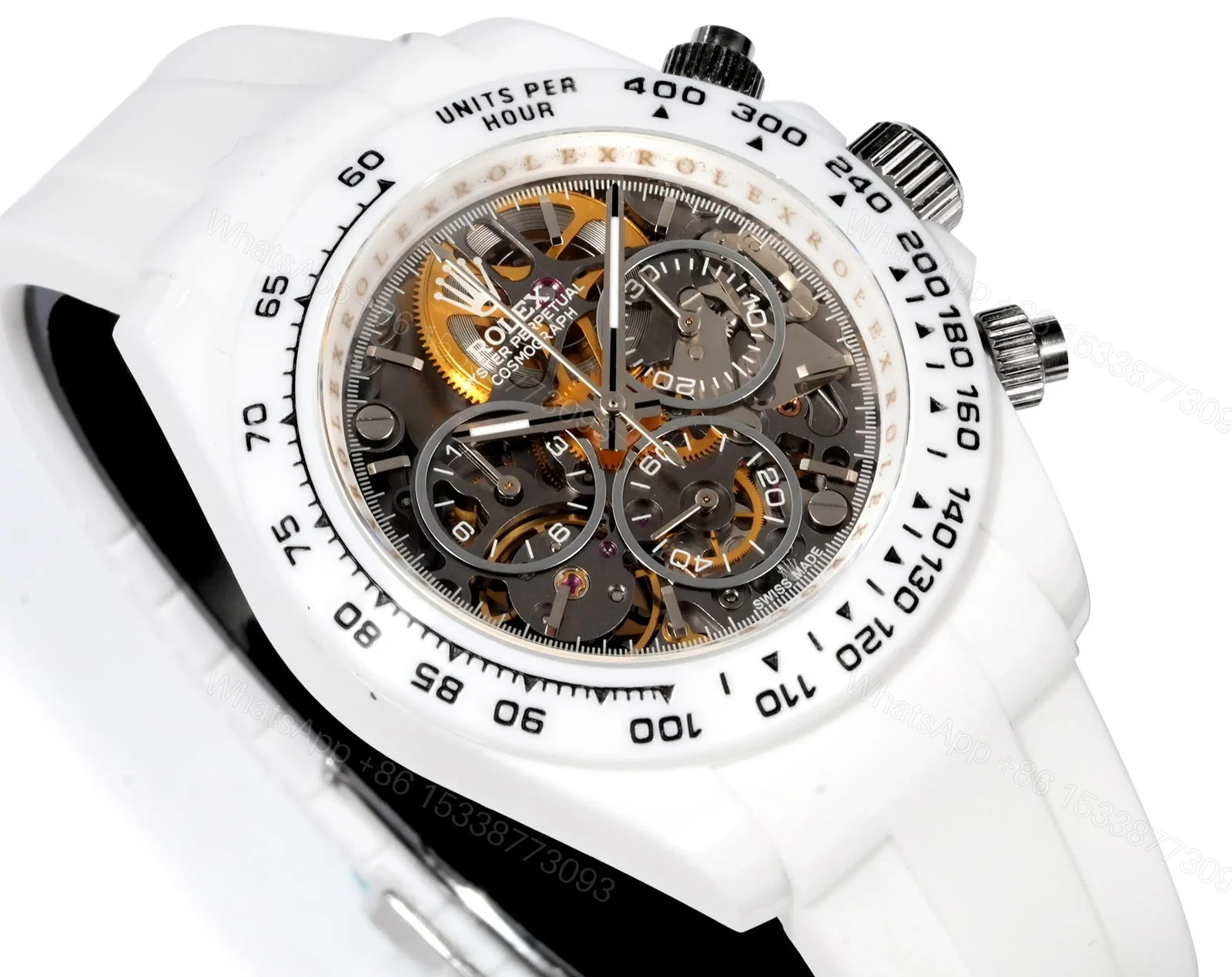 View 5 of Rolex Daytona 2 Chainz Skeleton White Ceramic replica 40MM White Rubber Strap Edition RLX-DAYTONA-2CHAINZ-SKELETON-40MM-WHITE