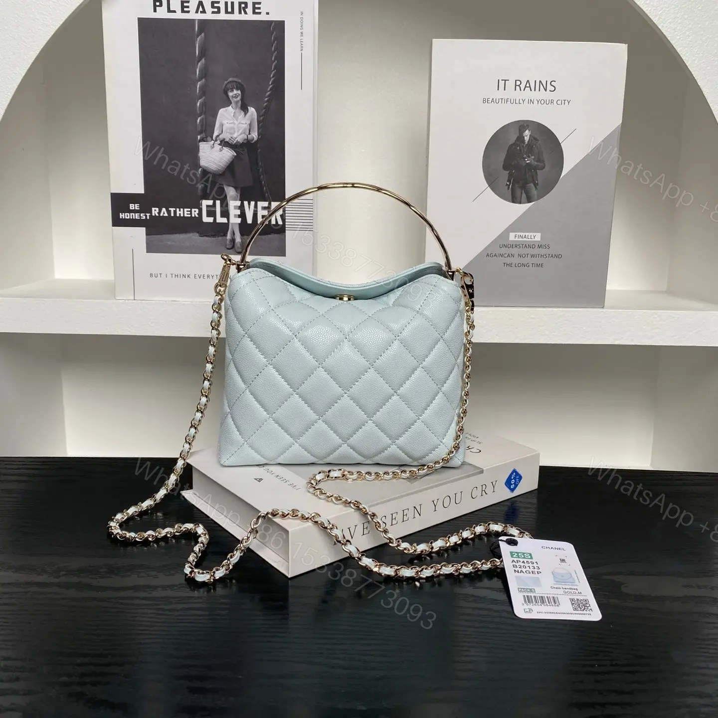 View 2 of Chanel Small Hobo Bag in light blue quilted calfskin