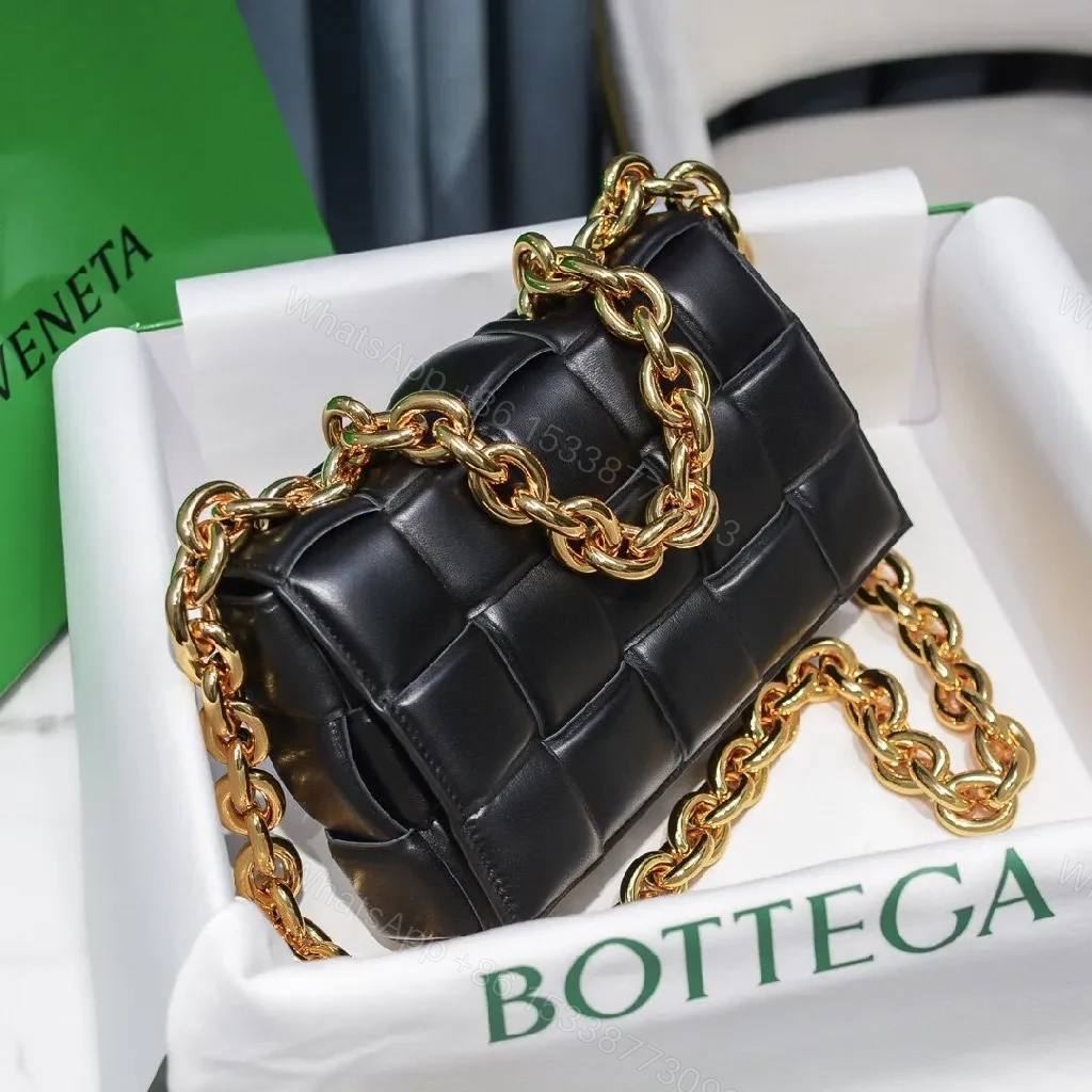 Quilted Leather Bag with Gold Chain - Chic, Unisex Style — view 1