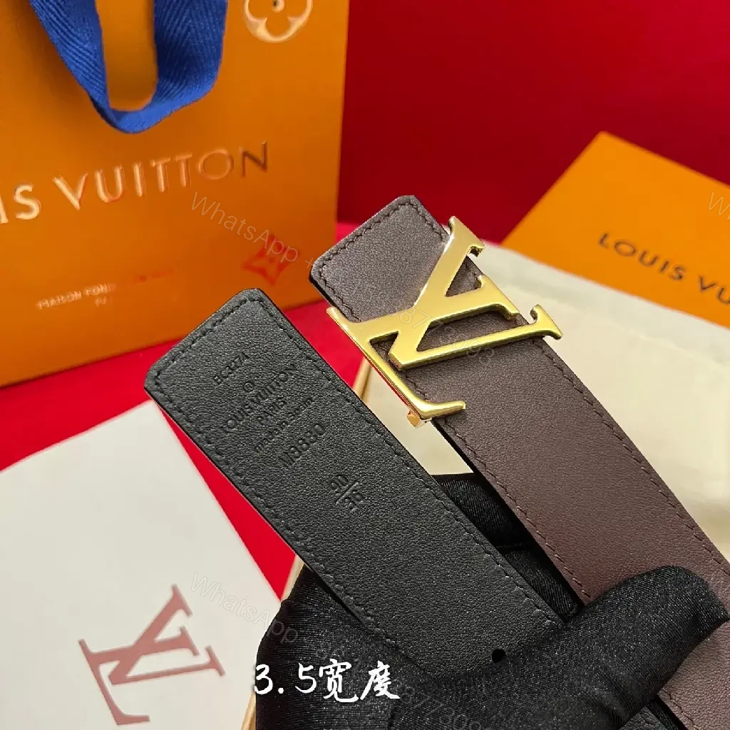 View 3 of Two-Tone Leather Belt with Gold Buckle - Modern Luxury Belt