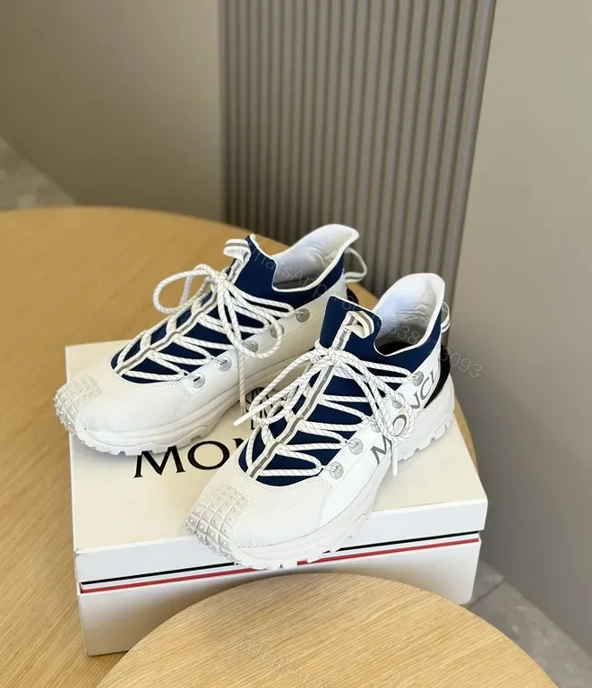 View 8 of Moncler Navy Knit Sneaker with White Leather, Lux-Chic Style