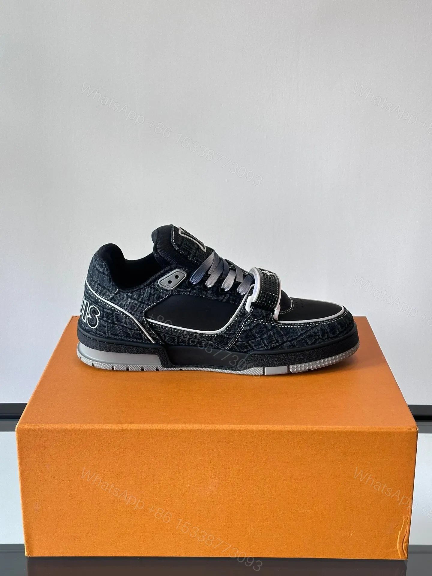 View 4 of LV Men Black Fabric Leather Sneakers
