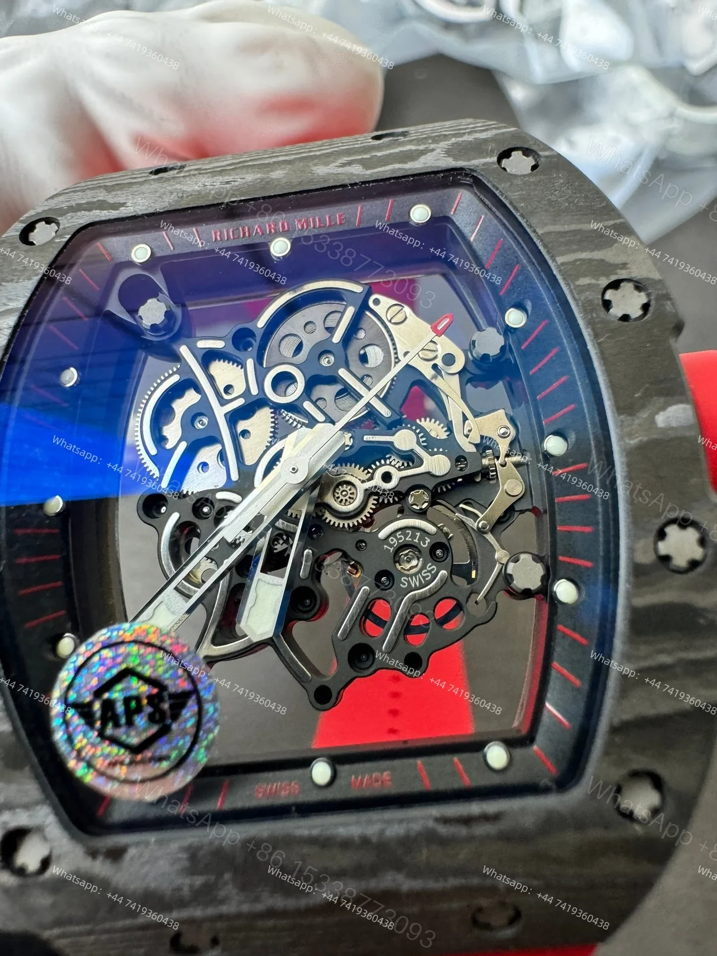 View 16 of Super Clone Richard Mille RM 055 Carbon TPT Red Rubber Strap 1:1 Replica Watch