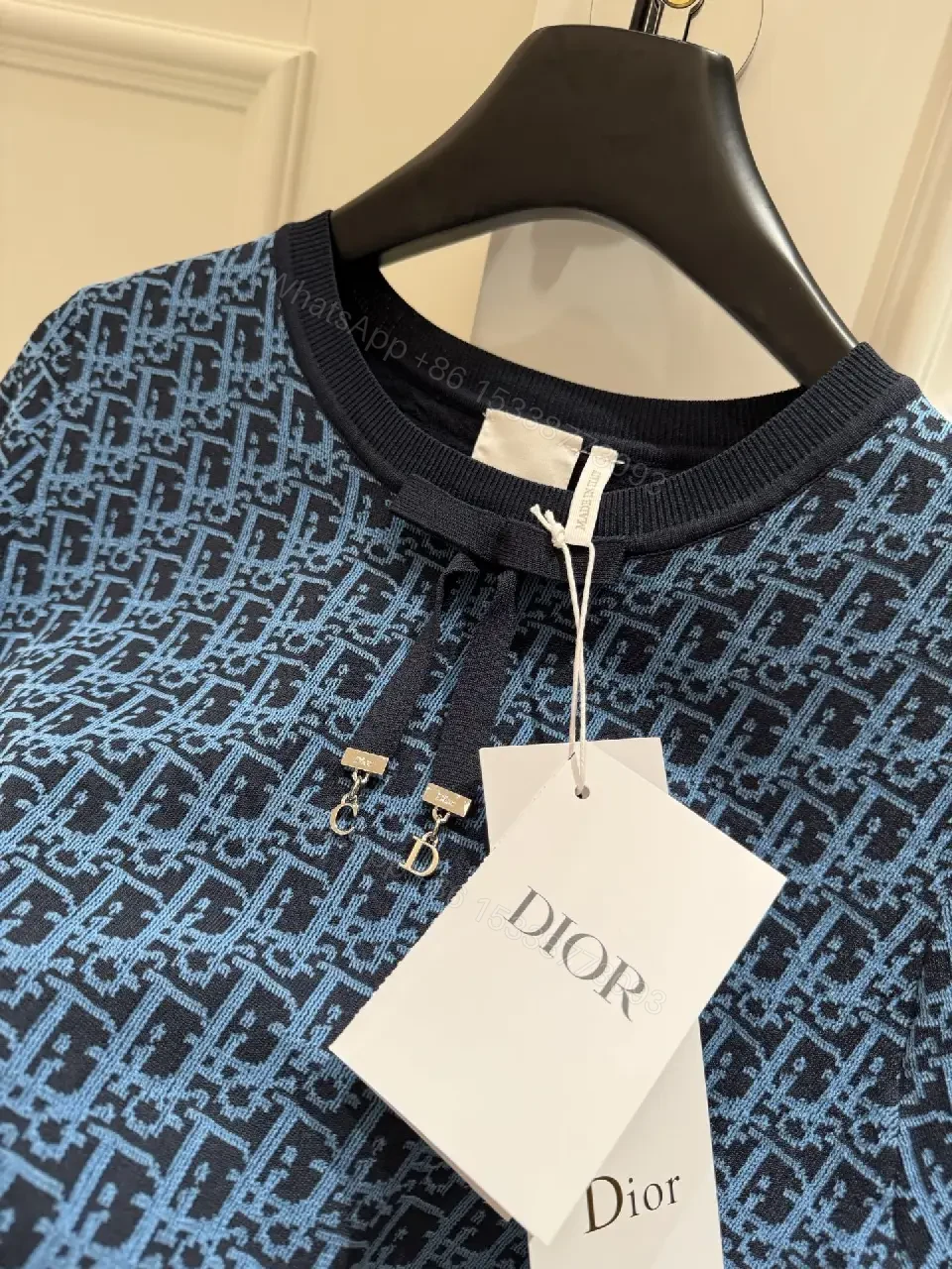 View 8 of Blue Knit Texture Monogram Top, Modern Comfort, Unisex Knitwear