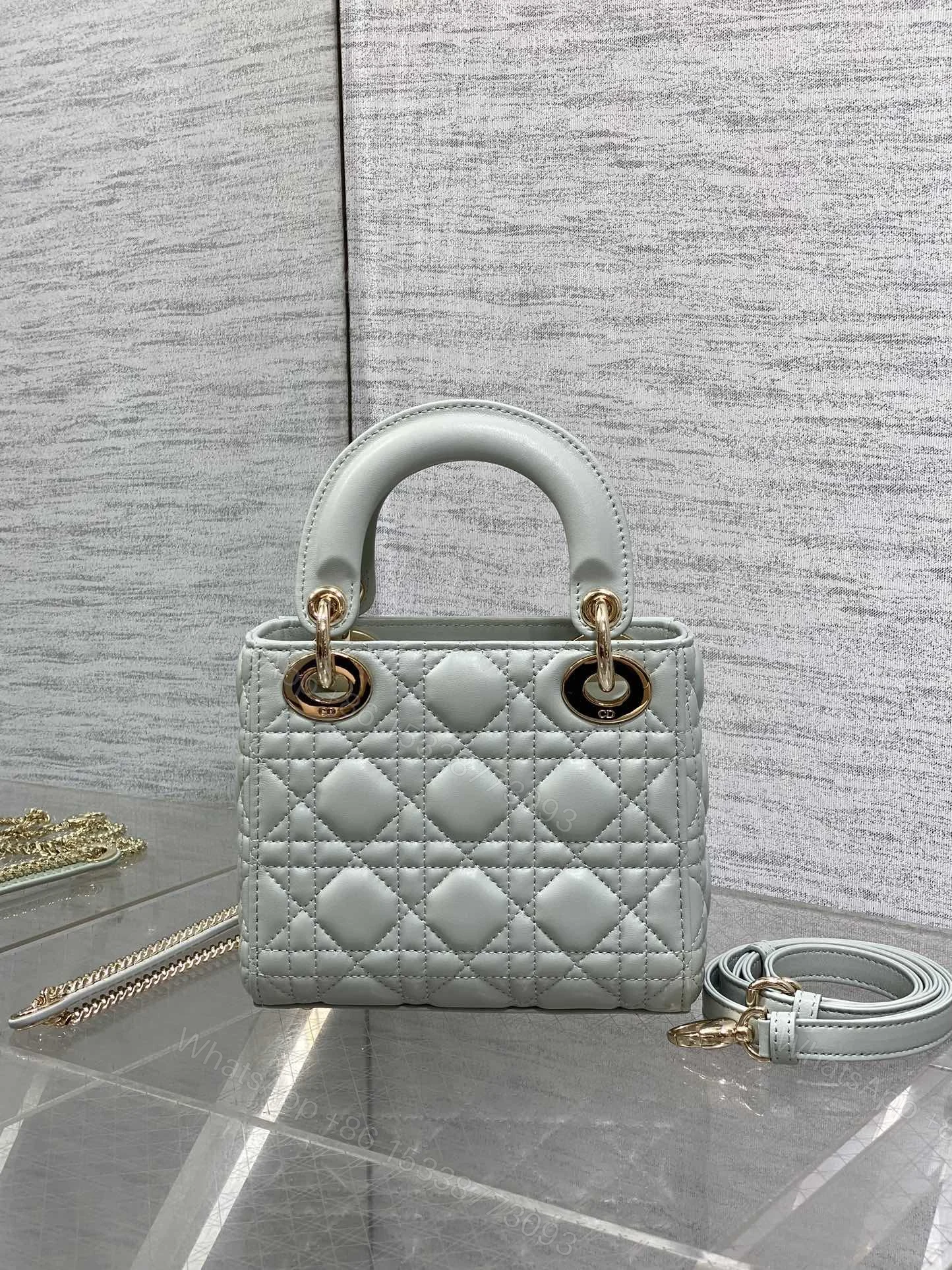 View 3 of Dior Mini Lady Dior Bag in opaline gray