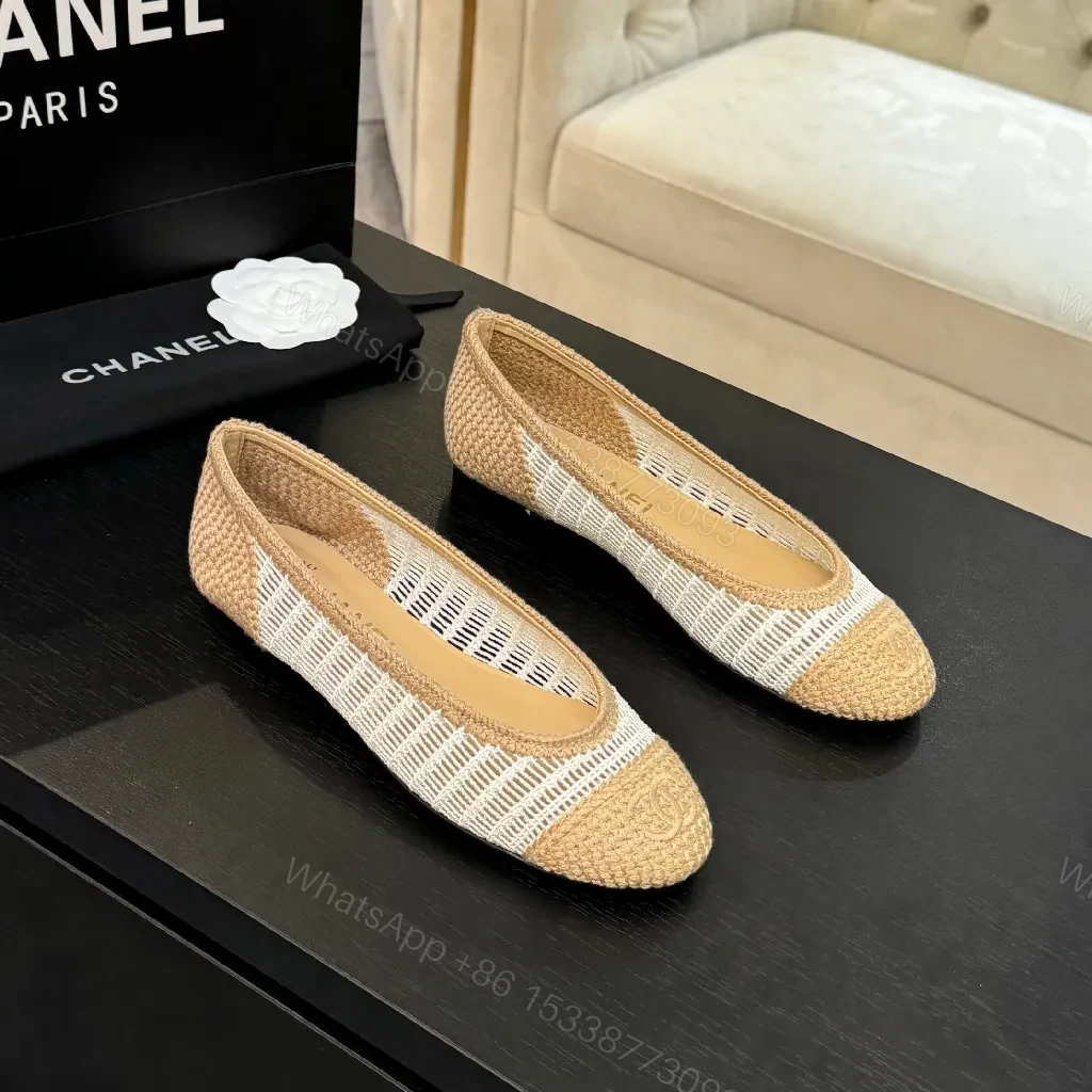 View 4 of Champagne-Beige Woven Espadrille Flats: Couture-Inspired Comfort