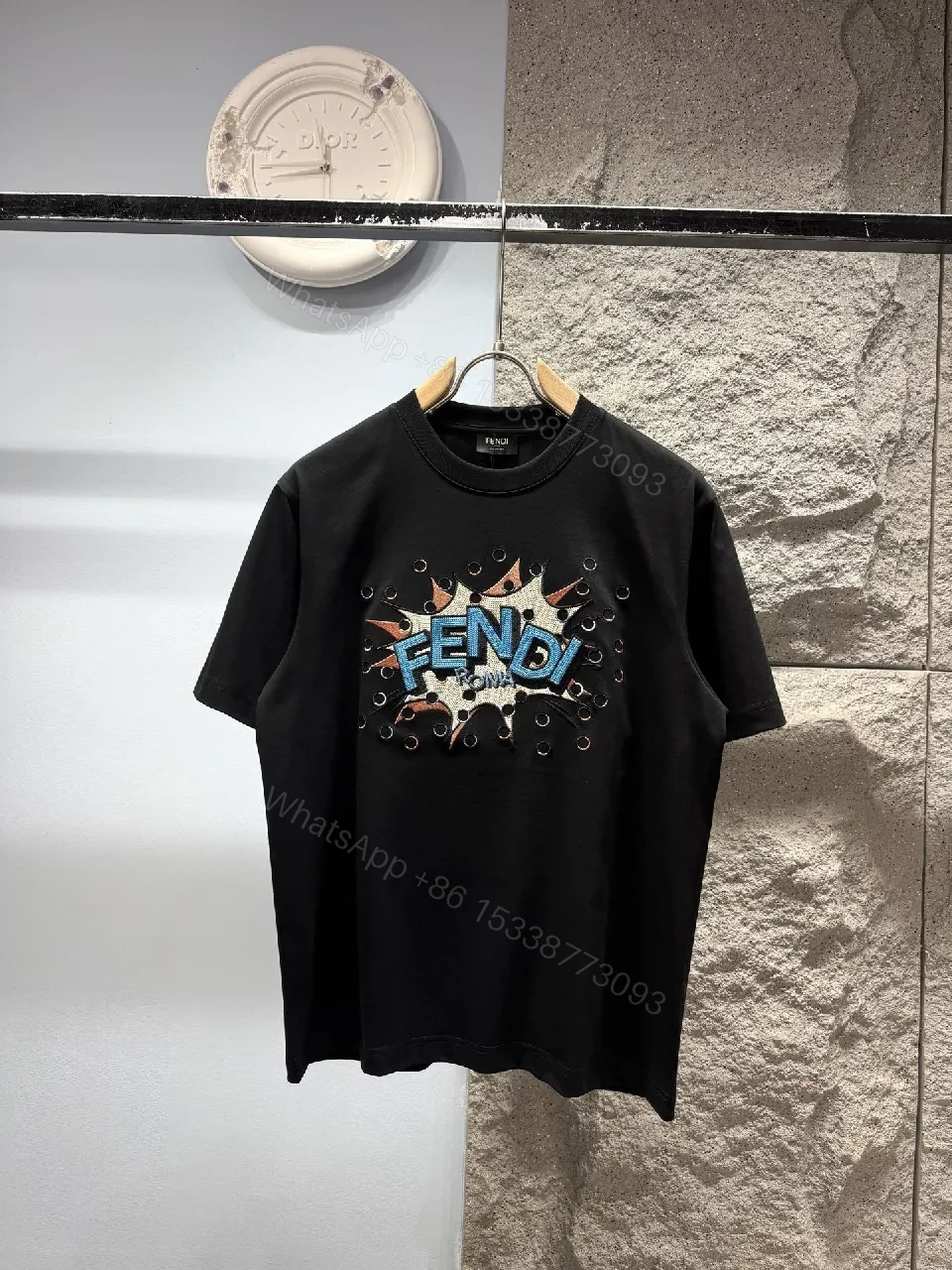 Black Cotton Tee | Textured Graphic Streetwear Style + Bold Logo Detail — view 1