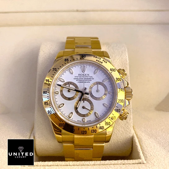 View 6 of Rolex Daytona Cosmograph 116528 Yellow Gold White Dial Oyster Replica
