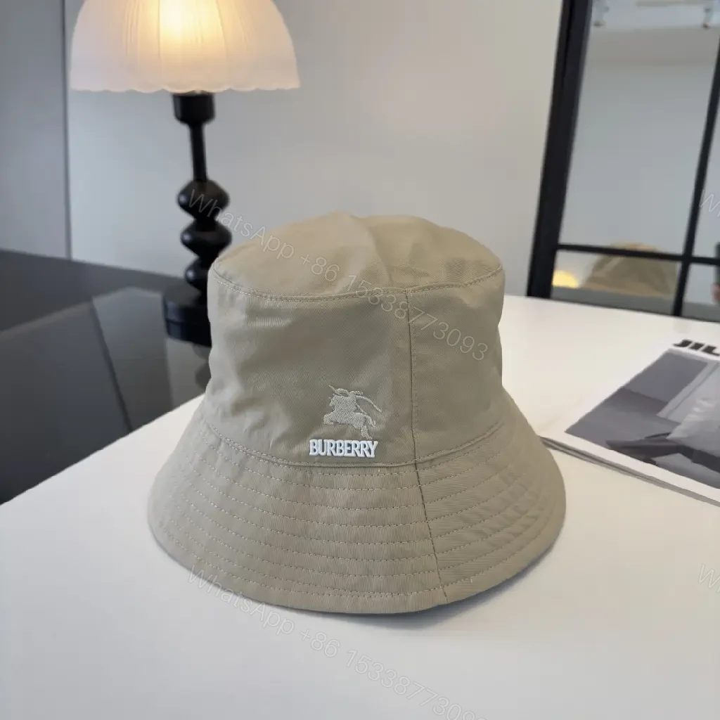 View 9 of Light Beige Khaki Bucket Hat with Embroidered Logo, Burberry Style