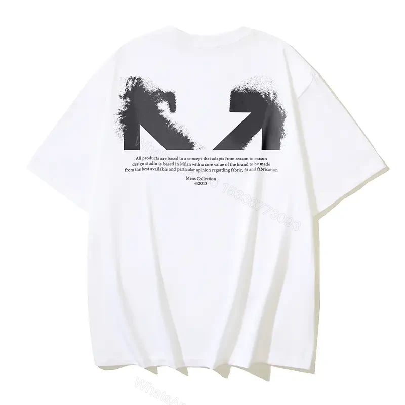 View 4 of White Cotton Oversized Tee with Off-White Logo Short Sleeve T-Shirt