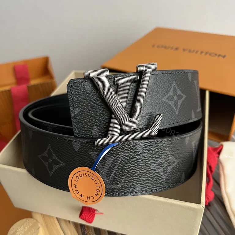 View 9 of Refined LV Monogram Belt with Signature Buckle - Luxury Leather Belt