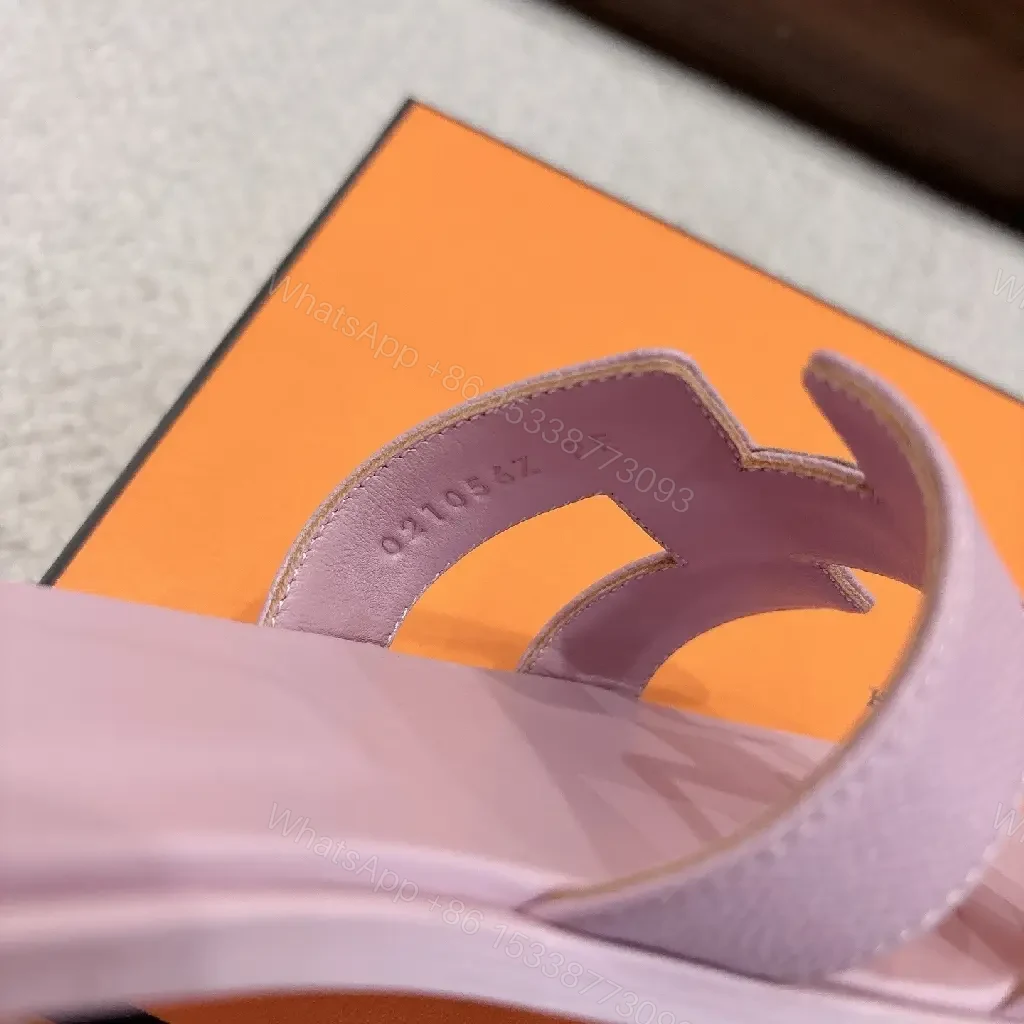 View 3 of Pastel Lavender Leather Sandals: Luxury Comfort Slide with H Motif