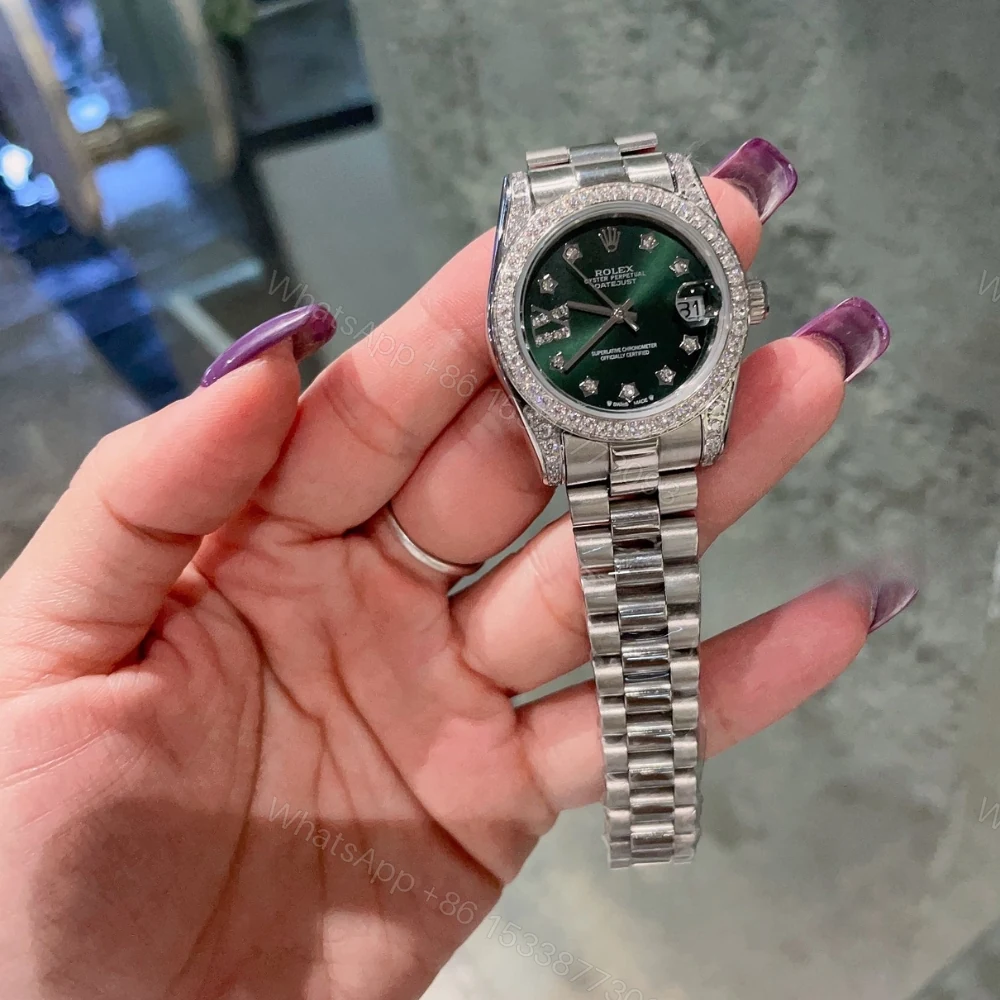 View 2 of Rolex Datejust Diamond Bezel Oyster White Gold Green 31Mm