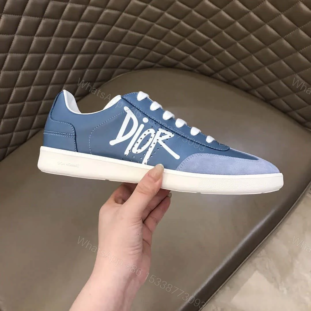 View 3 of DIOR B01 SNEAKER BLUE SMOOTH CALFSKIN AND SUEDE WITH DIOR AND SHAWN SIGNATURE – CD57