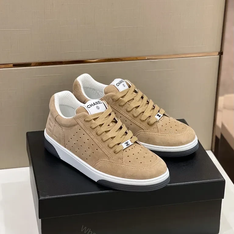 View 9 of Neutral-Tone Suede Sneaker with Chanel-Inspired Detail