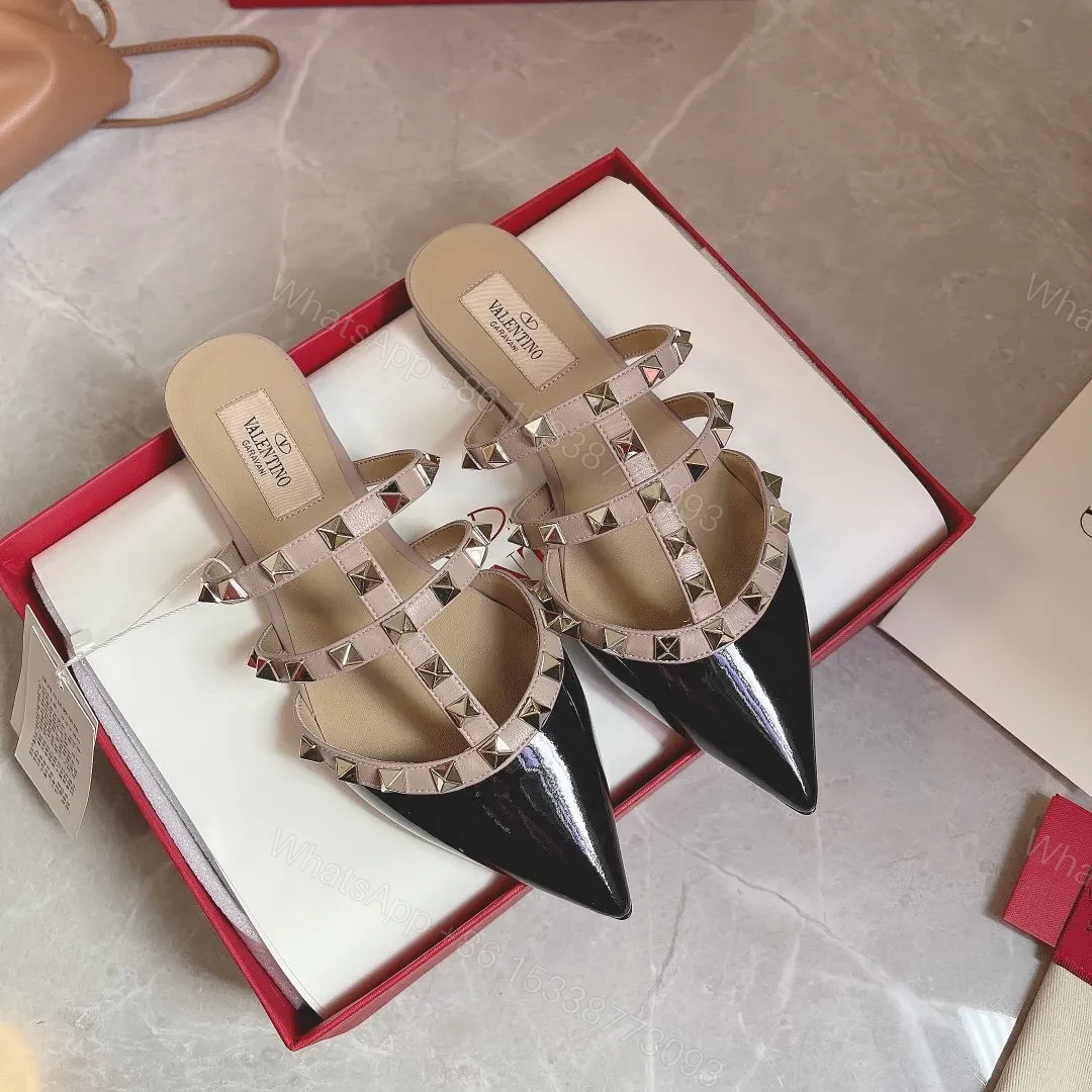View 5 of Valentino Women Black Patent Leather Studded Mules