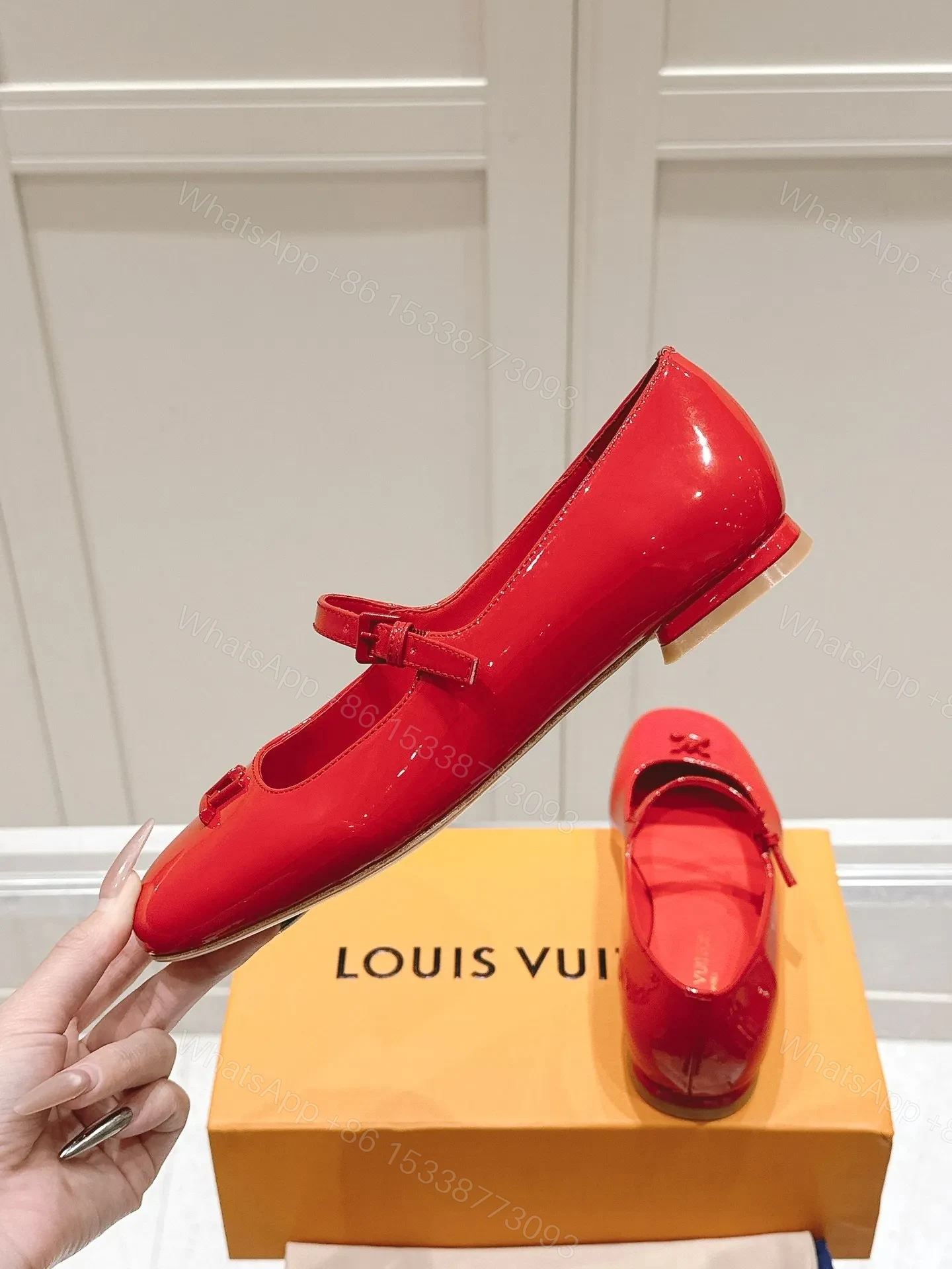 View 6 of LV Women Red Patent Leather Mary Jane Flats