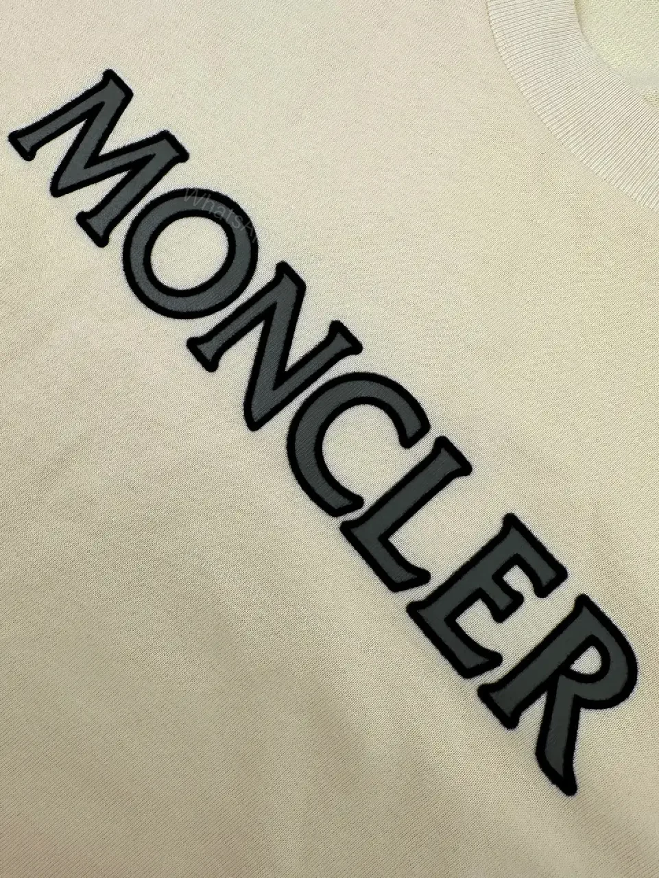 View 10 of Cream Cotton Casual T-Shirt Moncler Logo Emblem