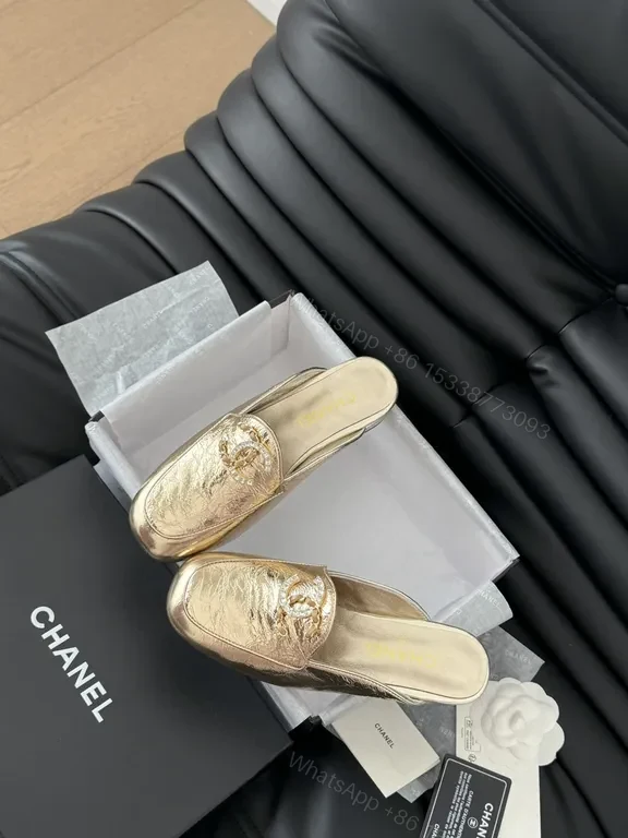 View 5 of Golden Icon Slippers: Luxe Gold Mules with Embossed Texture