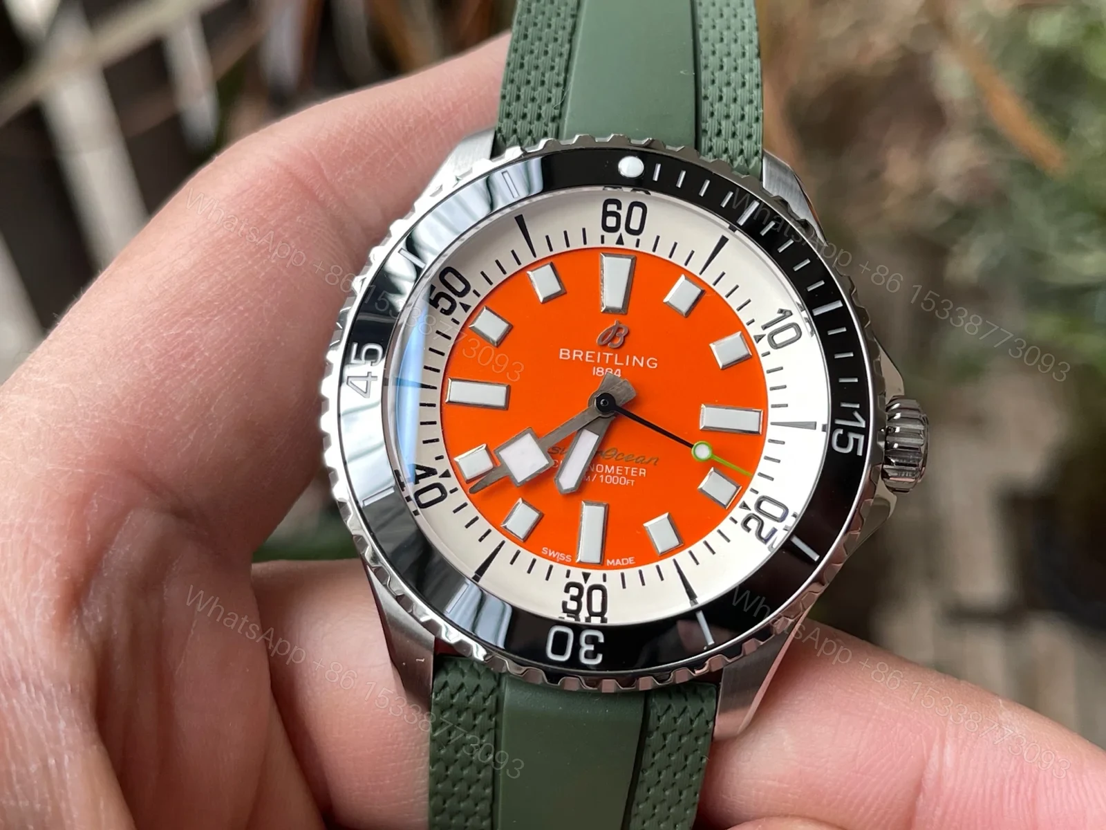 View 2 of Breitling Superocean Orange Replica 44MM Premium Green Rubber Strap Diver Edition BT-SO-ORN-GRN-44