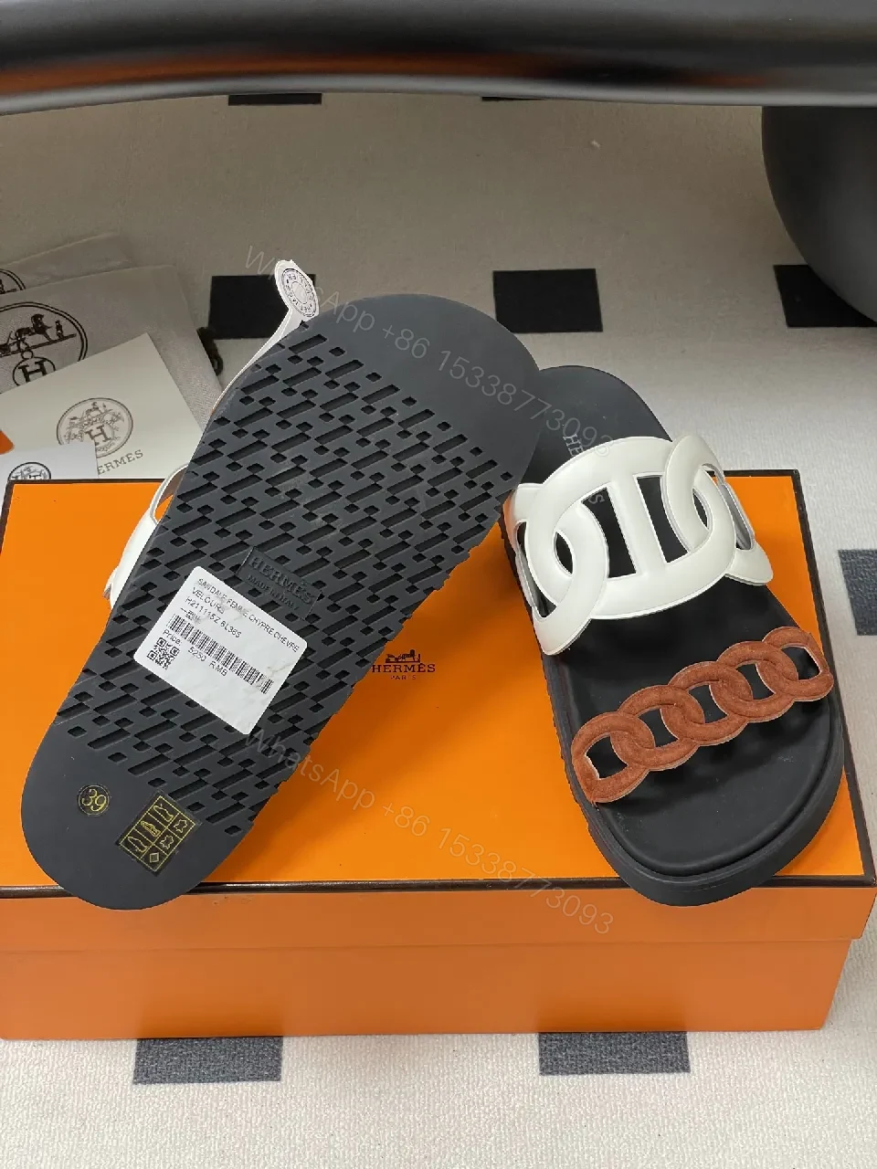 View 9 of Chic Textured Sliders: Two-Tone Luxury Comfort Slides