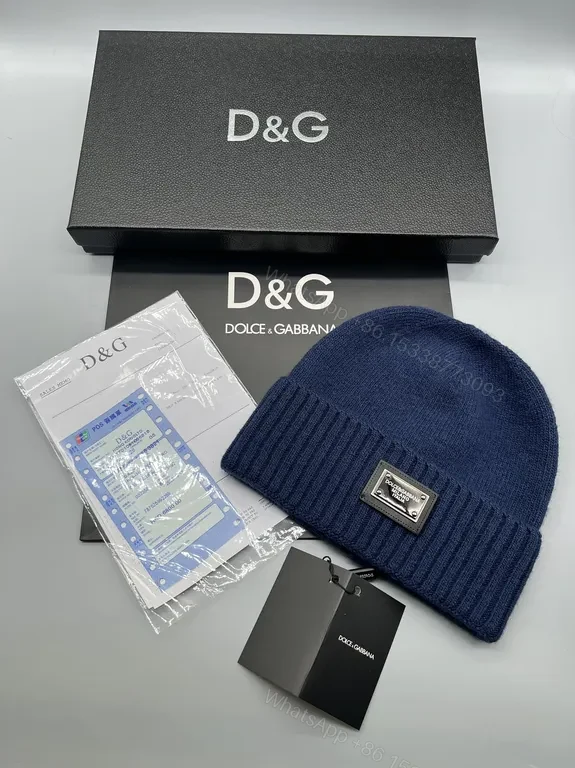 Navy Knit Beanie with D&G Plaque - Ultra-Warm, Refined Street Style — view 1
