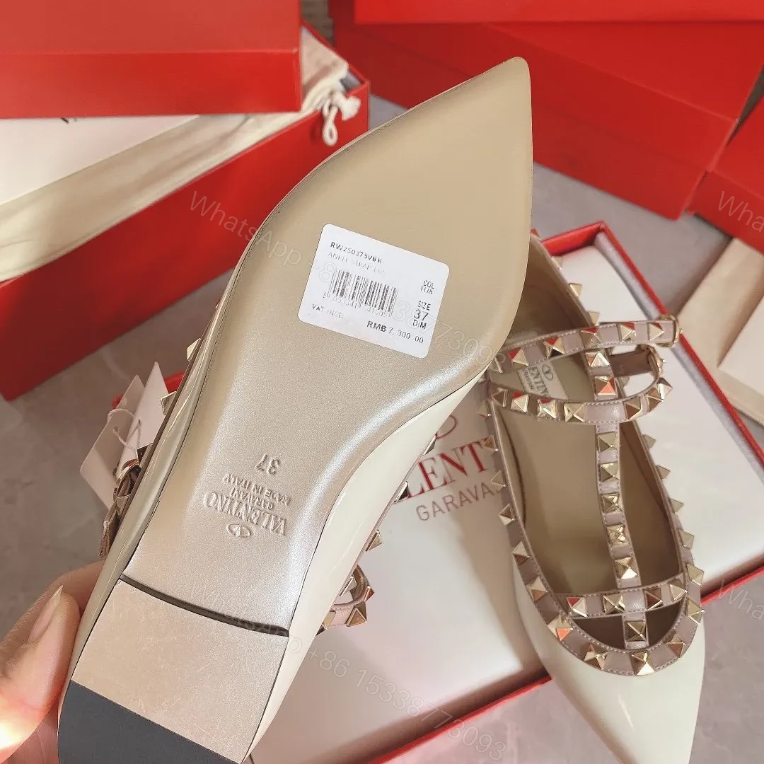 View 4 of Valentino Women White Patent Leather Studded Flats