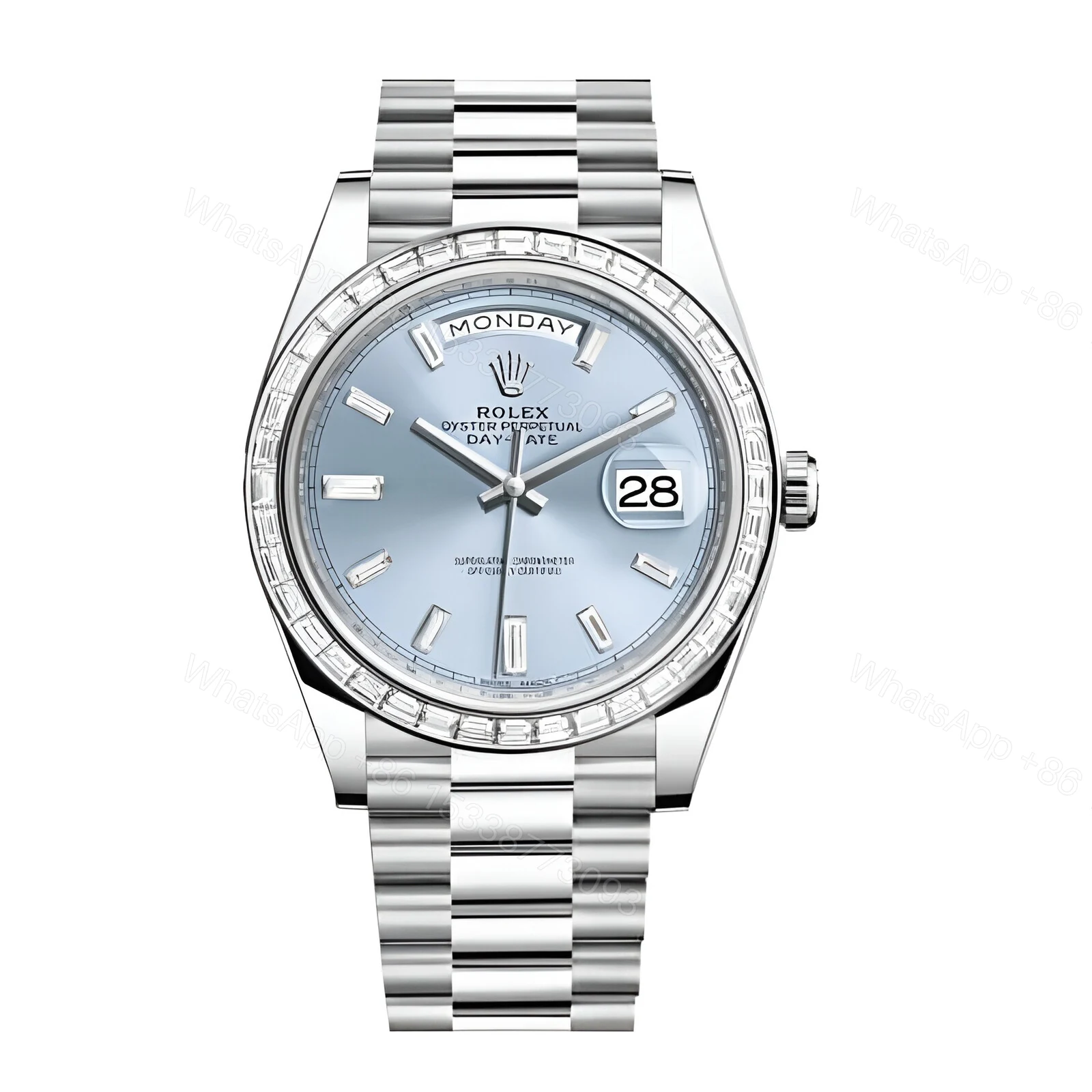 Rolex Day-Date Platinum 228396TBR Ice Blue Baguette Index Replica — view 1