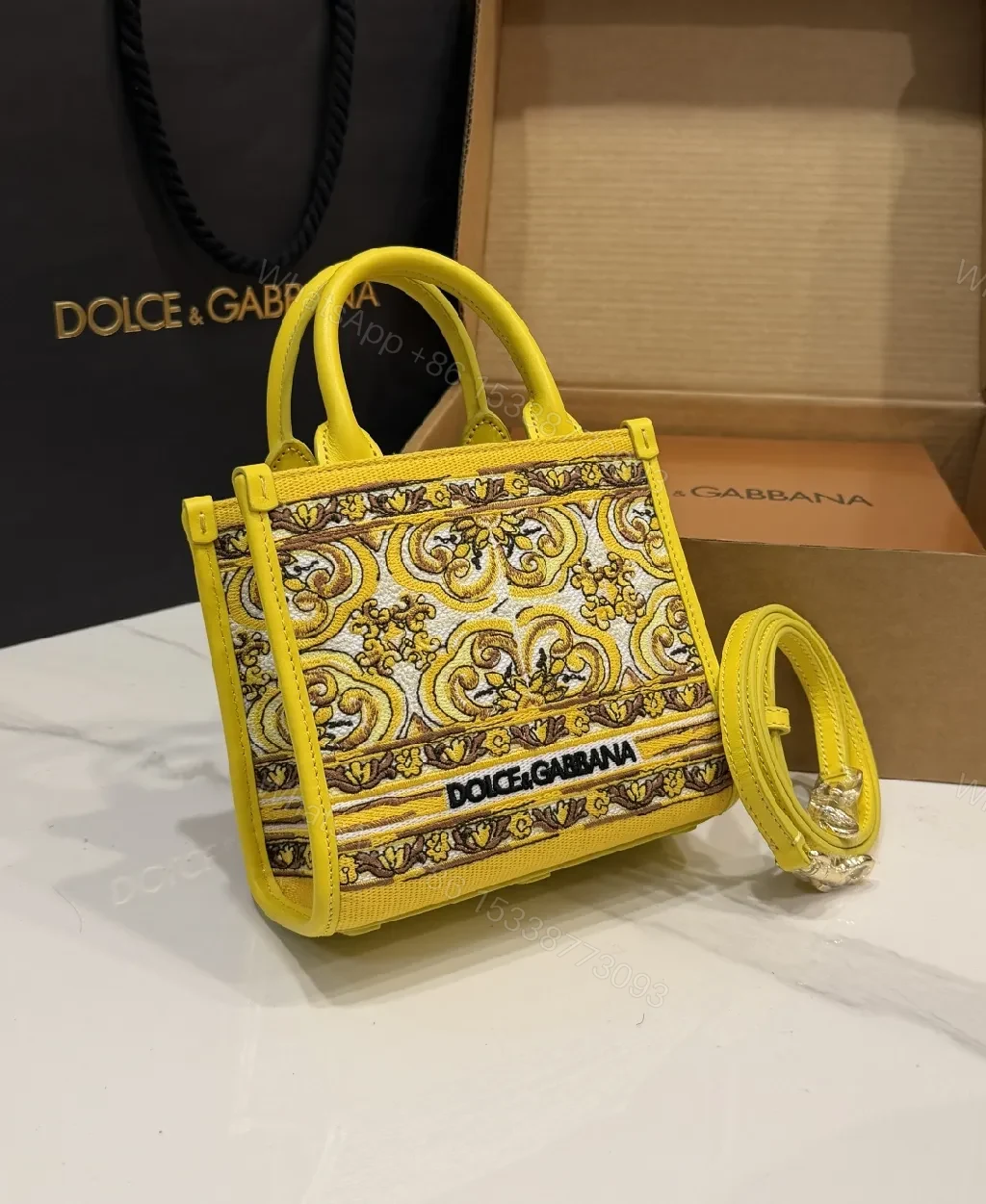 Compact Yellow Embroidered Handbag: Bold Baroque Style — view 1
