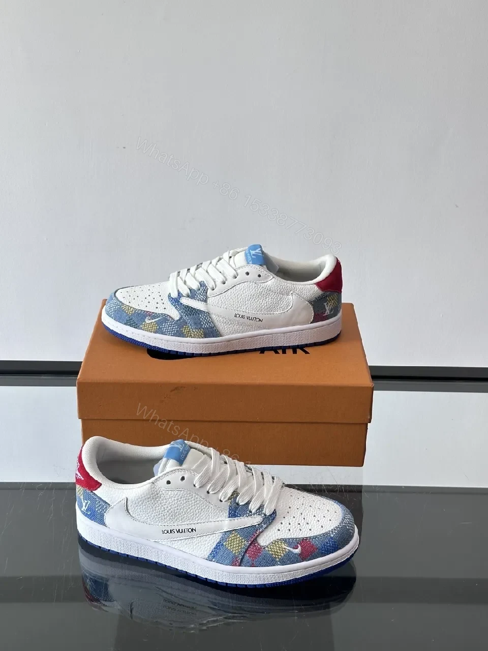 View 2 of Colorful Leather Knit Sneakers with Signature Accents