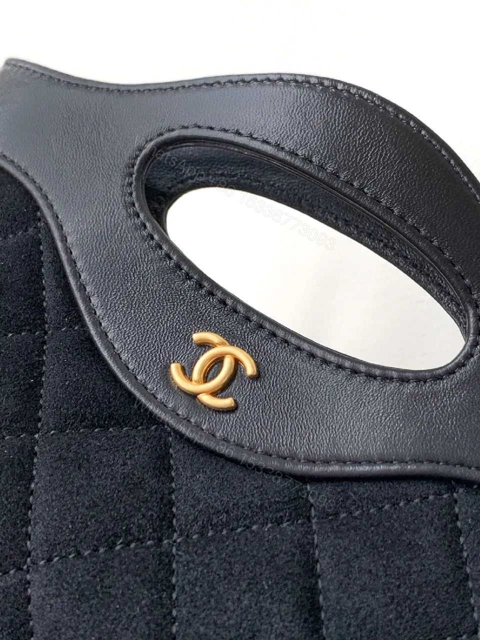 View 8 of Quilted Faux-Leather Handbag with Gold Hardware, Structured Style