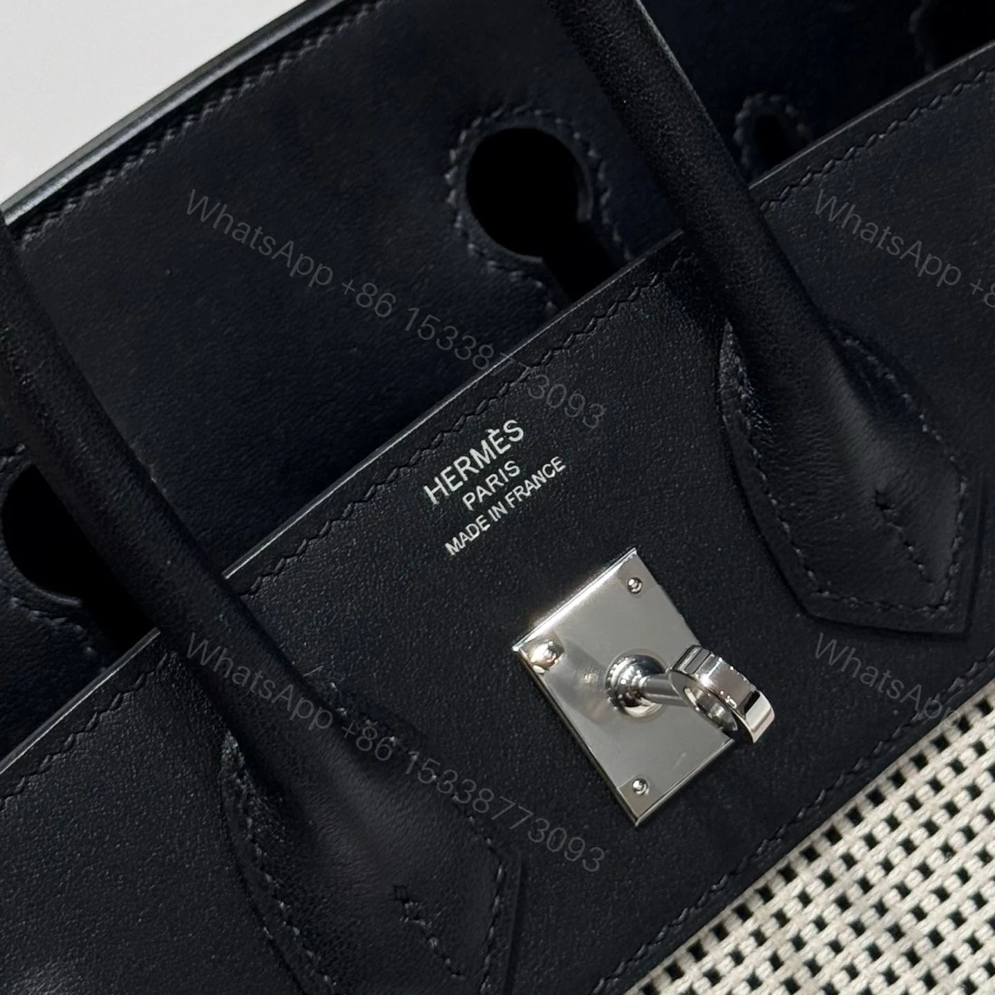 View 9 of Hermes BIRKIN 25CM IN BLACK SWIFT WHITE BLACK PLAID TOILE CANVAS (CUSTOM-MADE)