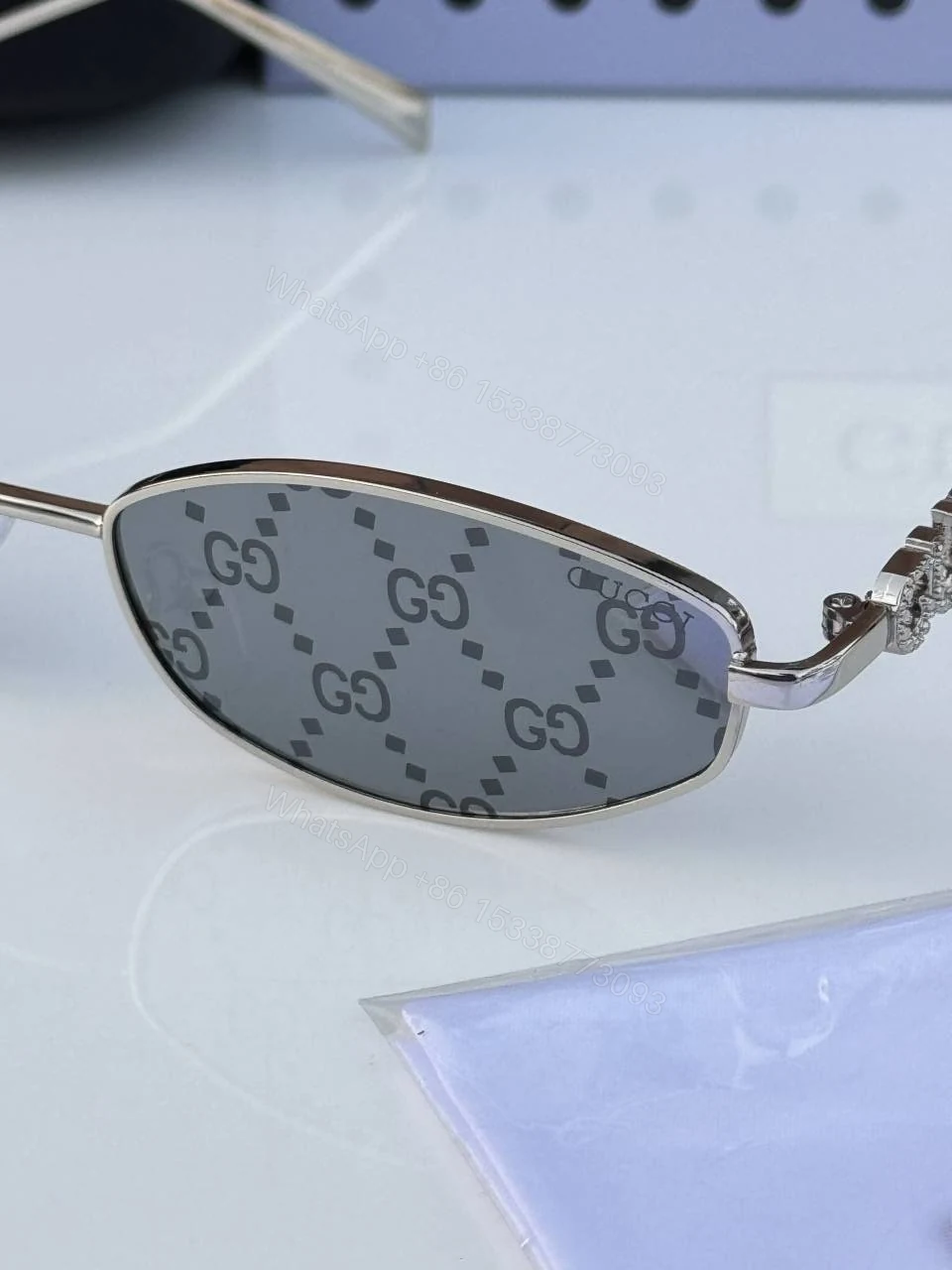 View 5 of First Copy Gucci 32827 Silver Monogram Luxury Designer Sunglasses Premium UV Protection Eyewear