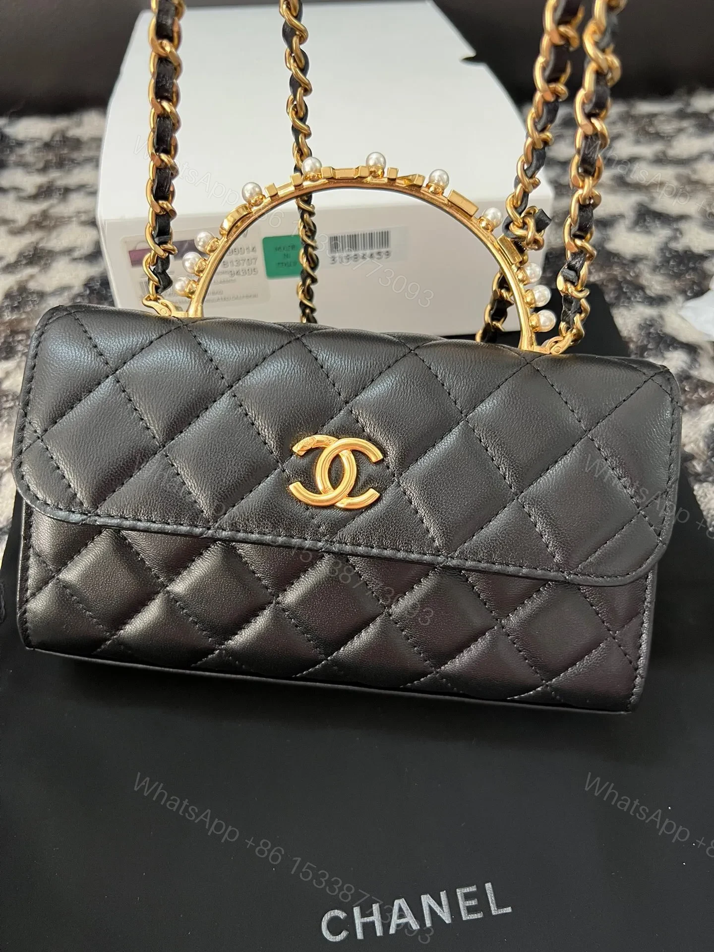 View 2 of Chanel Woc Black Handbags Pearl Handle Plated Lock Gold 19cm