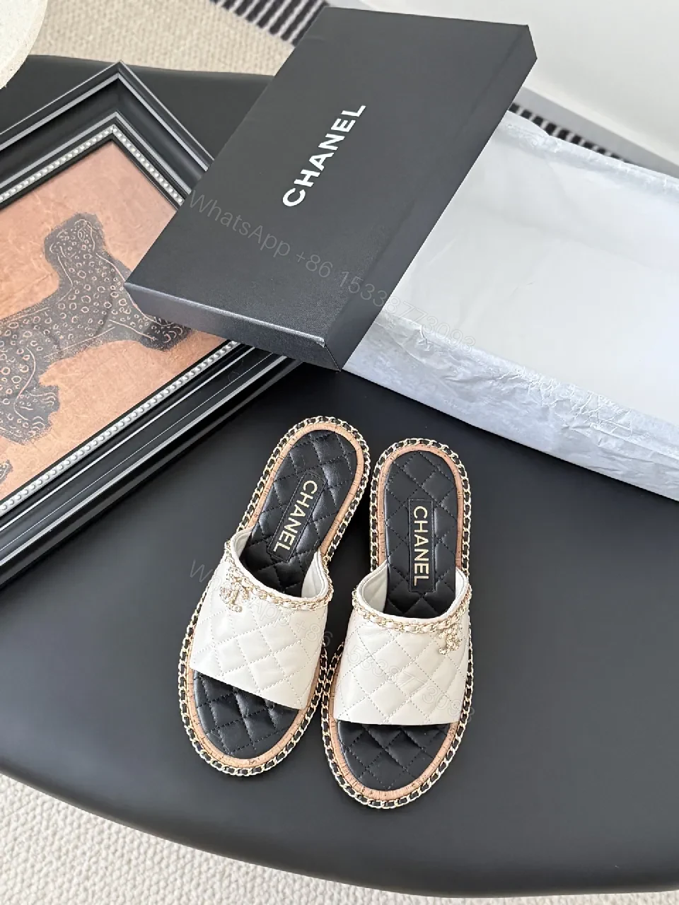 View 6 of Quilted Mule with Chain Trim – Luxury Comfort Slide