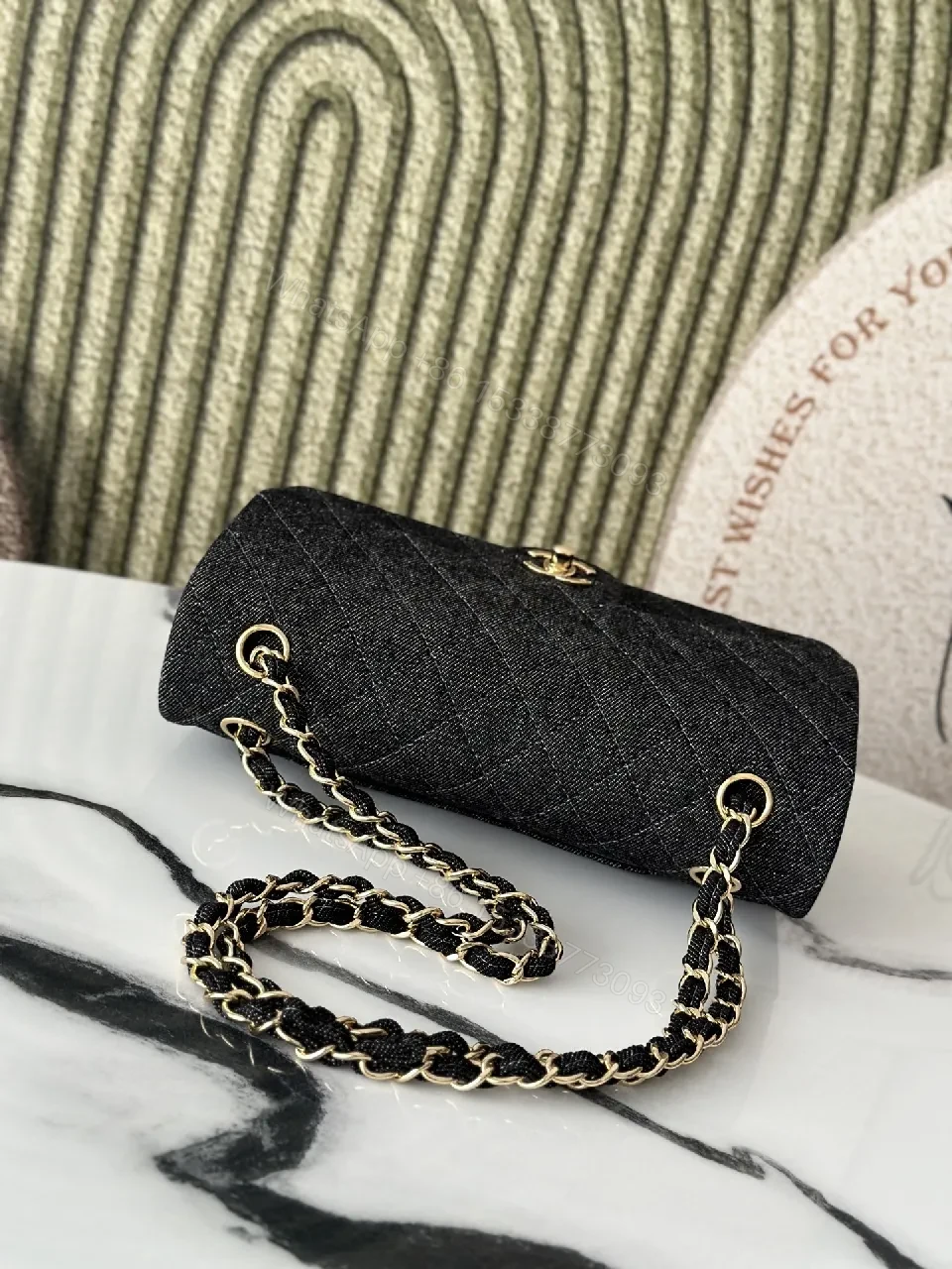 View 7 of Quilted Leather Crossbody Bag with Gold Hardware