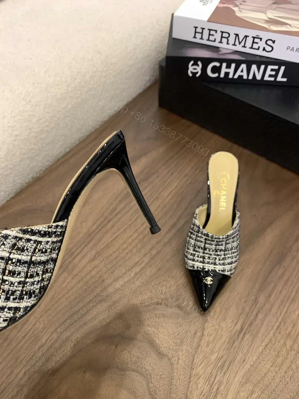 View 7 of Tweed Mules with Patent Toe Caps – Sophisticated Comfort