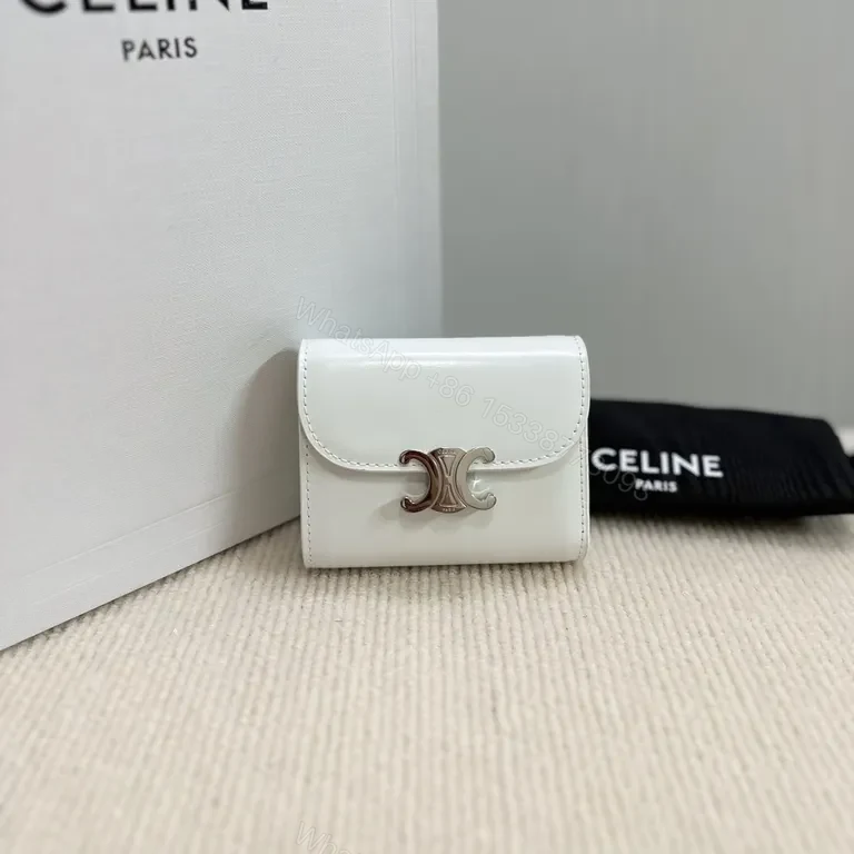 Compact White Leather Wallet with Signature Hardware Minimalist Luxury — view 1
