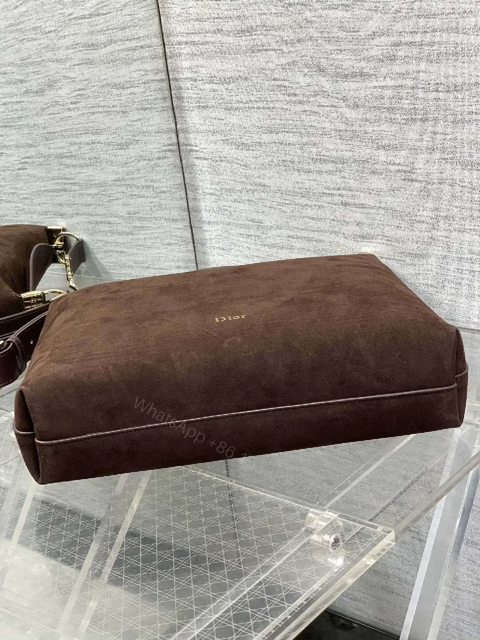 View 5 of Chic Minimalist Crossbody in Rich Brown Suede, Gold Hardware