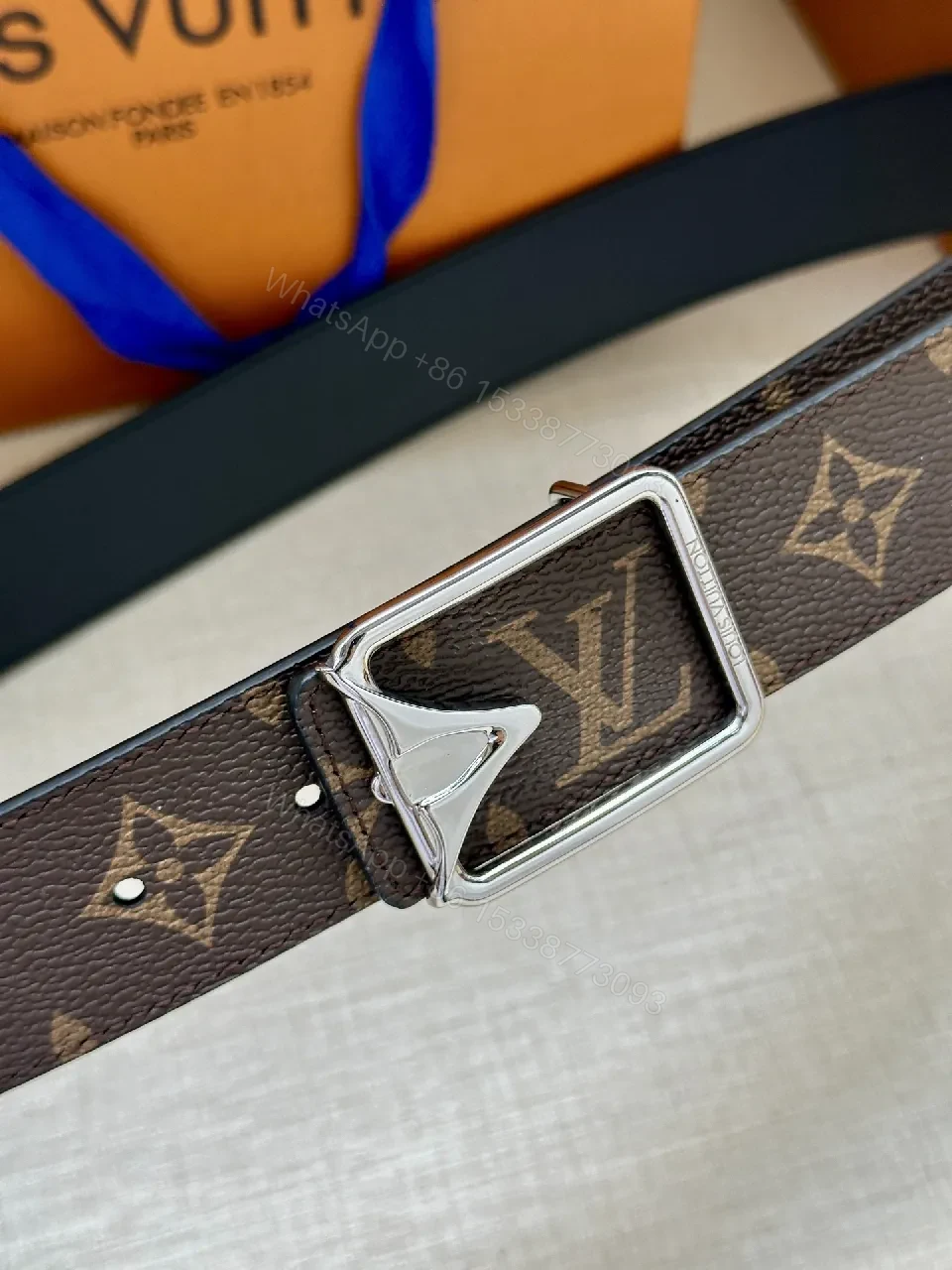 View 5 of Leather Belt Monogram & Gold Buckle: Subtle Luxury Belt