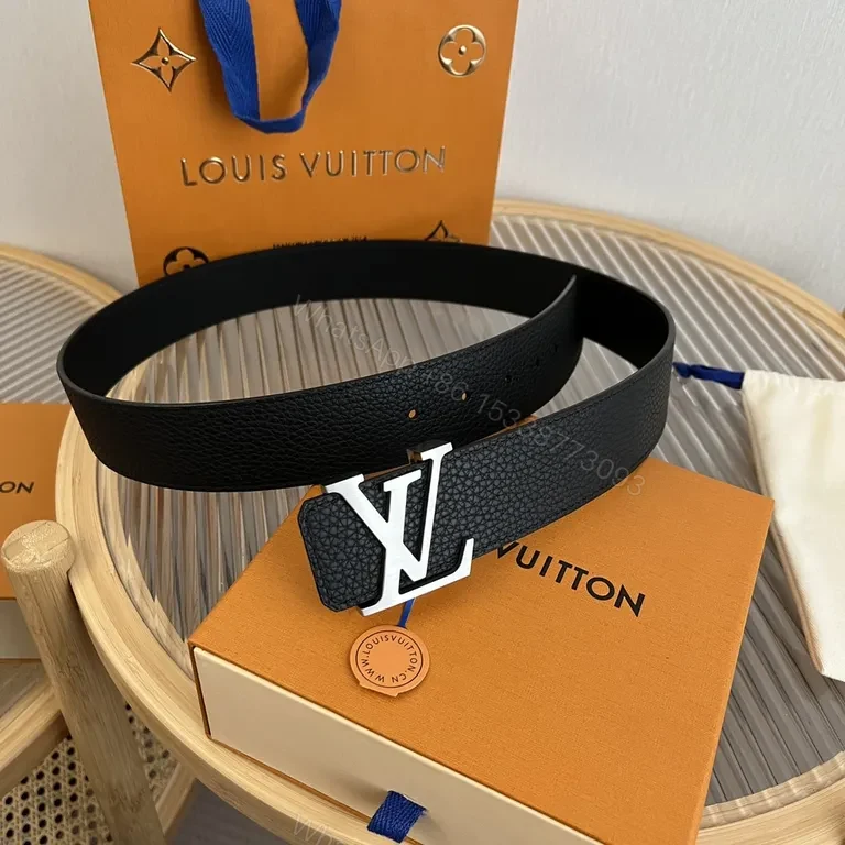 View 5 of Bold Leather Belt with LV Buckle - Modern, Durable Accessory