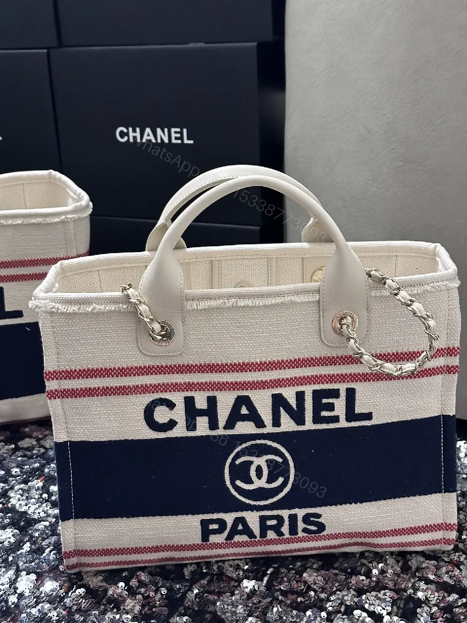 View 2 of Chanel-Inspired Striped Textured Tote: Everyday Luxe