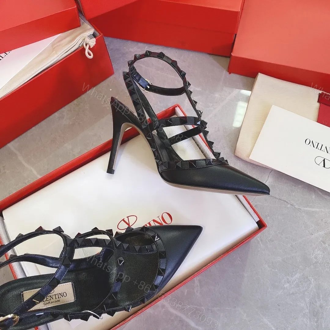 View 3 of Valentino Women Black Leather Studded Heels