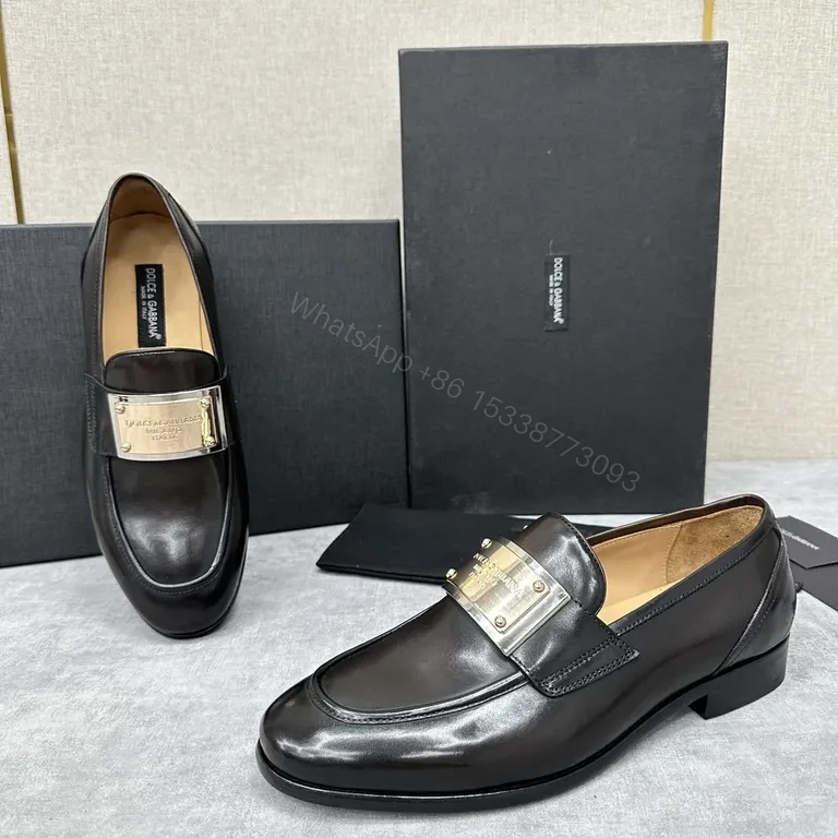 View 4 of Polished Black Leather Loafers with Metallic Band - Classic Luxury Shoes