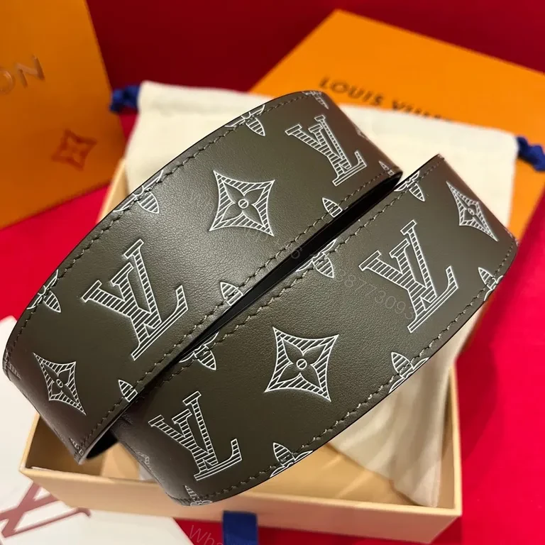 View 9 of Bold Monogram Belt: LV-Inspired Luxure Texture Belt