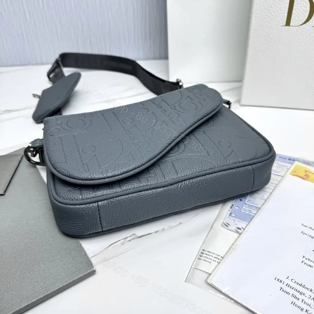 View 4 of Chic Pebbled Leather Crossbody Bag - Structured, Monogram Texture, All-Day